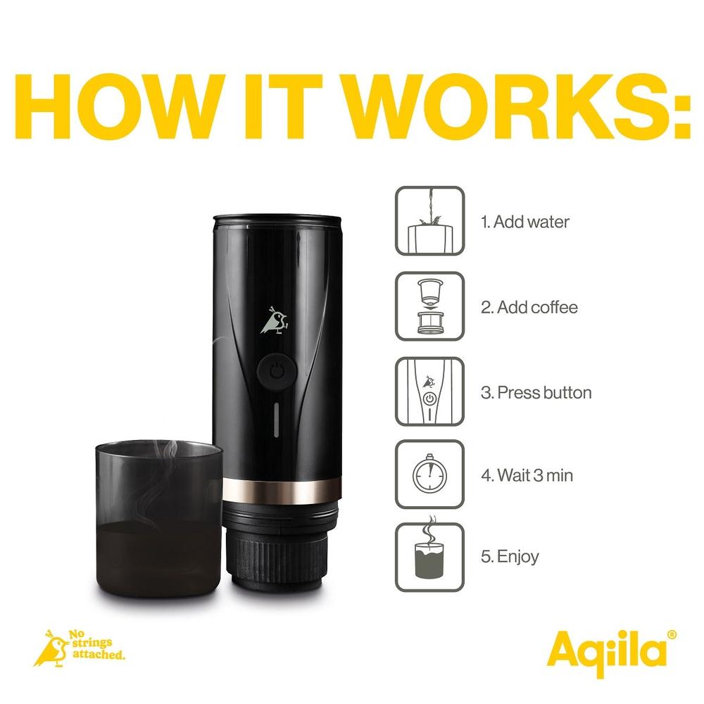 Aqiila Coffeebird - Bærbar kaffemaskin med batteri