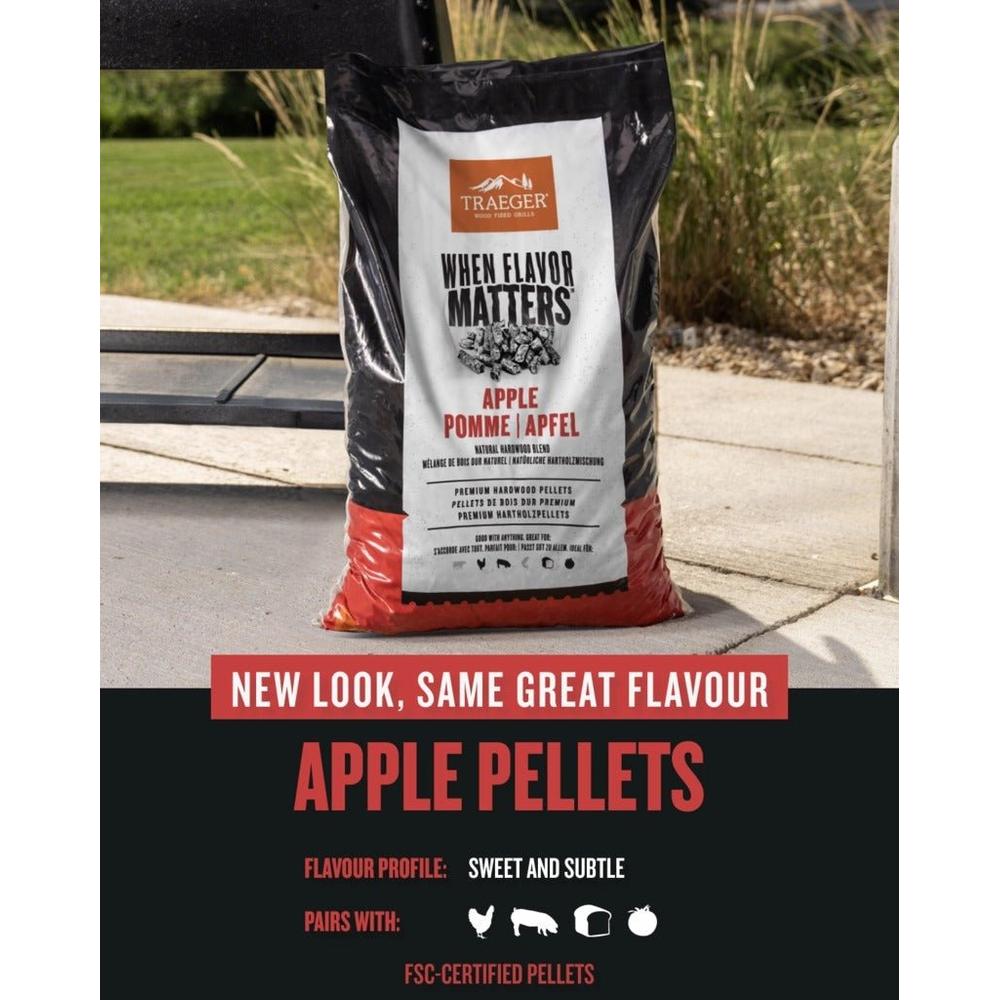 Traeger Apple Pellets 9 kg – mild fruktig grillsmak til svin, kylling og grønnsaker - Hilles.no