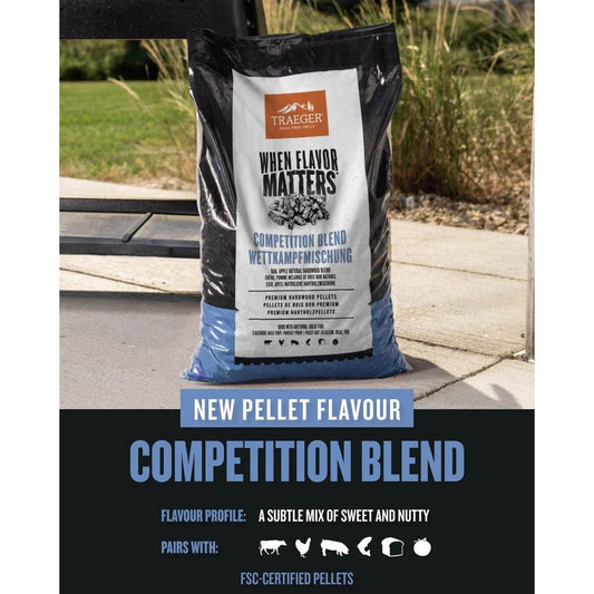 Traeger Competition Blend Pellets 9 kg – balansert røyksmak til alt du legger på grillen - Hilles.no